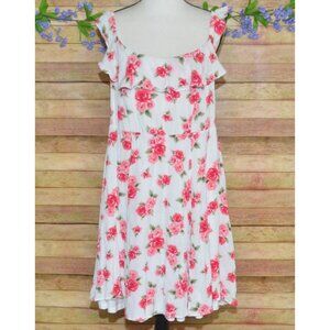 Torrid Women's White Floral Sleeveless Dress Size 16 Fit N Flare Stretch Ruffle